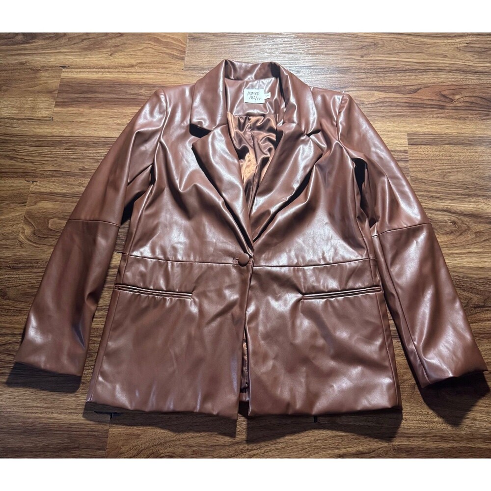 Princess Polly Morrison Faux Leather Brown Blazer Jacket Women Size Small/Medium